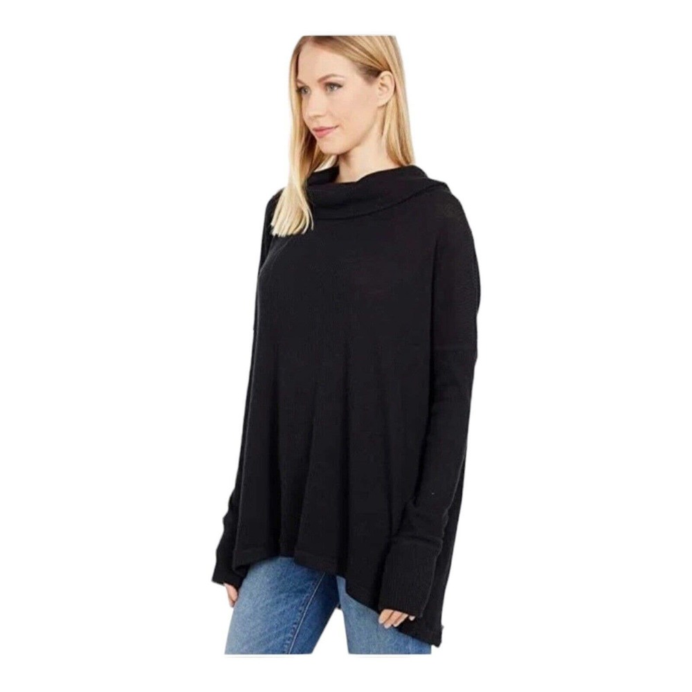 Free People Black Juicy Long Sleeve Thermal Top Oversized Split Back XS New